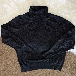 EXPRESS BLACK METALLIC TURTLENECK SWEATER XL